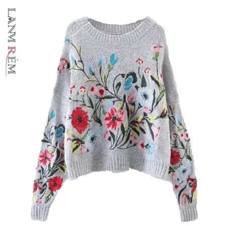 [GUTU] Koreaanse Herfst winter mode effen kleur ronde kraag volledige mouw losse geborduurde trui vrouwen V74702