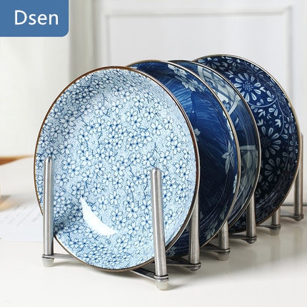[4 Pack] Jingdezhen keramische servies 7 inch plaat lade set Creatieve gerechten Thuis Japanse stijl Dinnner ronde plaat
