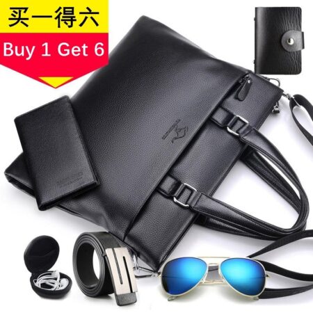 「 1 Krijgen 6 」 Klassieke Aktetas Mannen Zakelijke Schoudertas 14 Inch Laptop Tas Grote Capaciteit mode Populaire