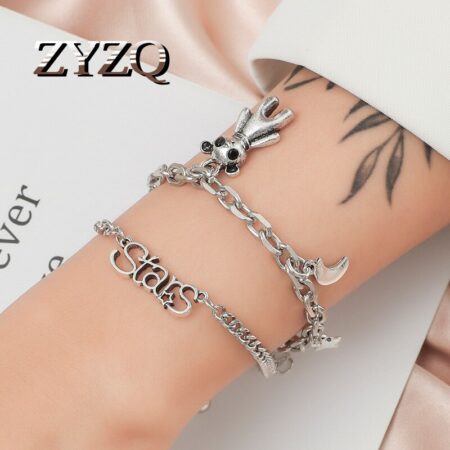 Zyzq Harajuku Ouderwetse Dubbele Laag Beer Armband Voor Vrouwen Vrouwelijke Retro Ketting Hanger Beer Street Charm Armband Sieraden
