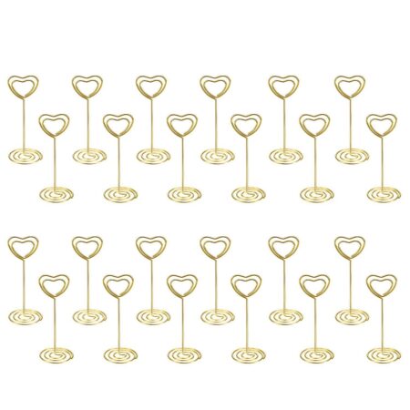 -24 Pack van Tafel Nummer Kaarthouders Photo Holder Stand Plaats Kaart Papier Menu Clips Houders, gouden Hart Vorm