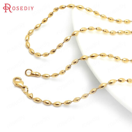 (37971) 2 Pcs Volledige Lengte 45 Cm 24K Goud Kleur Koper Met Kreeft Sluitingen Afgewerkt Ketting Kettingen Sieraden Maken Levert