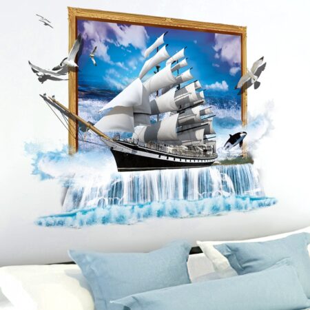 [Shijuekongjian] Zeilschip Vogels 3D Muursticker Vinyl Diy Boot Muur Poster Voor Huis Kids Kamers Woonkamer decoratie