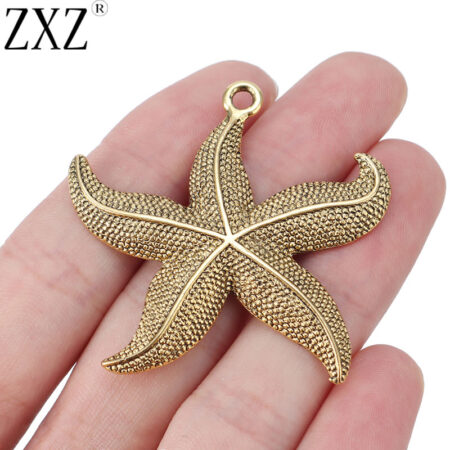 Zxz 5 stuks antieke gouden grote zeester bedels voor ketting en sieraden maken 49x47mm