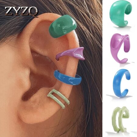 Zyzq 4 stuks kleurrijke hars clip oorbellen set voor vrouwen meisjes stapelbare oor clips zonder piercing oor manchet sieraden