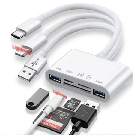 Alles in 1 kaartlezer en usb hub – voor android iphone en computer – met 3 of 5 poorten – geheugenkaarten en usb sticks lezen – telefoon opladen