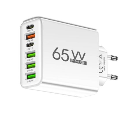 65W 6-in-1 Snelle Oplader – 6 apparaten tegelijk opladen – ideaal voor thuis, op kantoor of onderweg